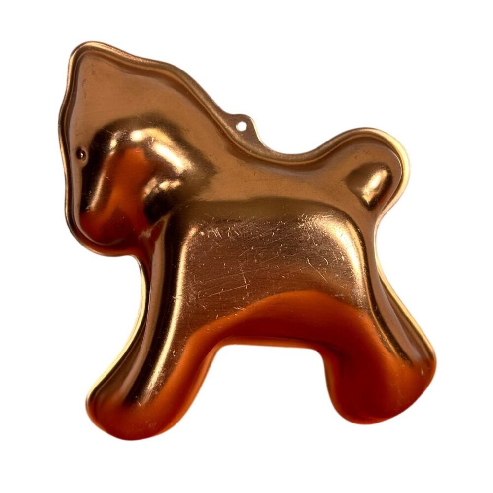 Vintage Mini Copper pony horse- wall hanging- cottage western 4.5x5" some wear